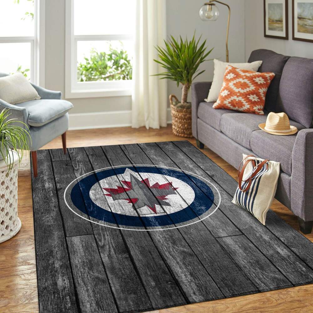 Winnipeg Jets Nhl Team Logo Grey Area Rugs Wooden Style Sports  Chussin | Home Decor Easily