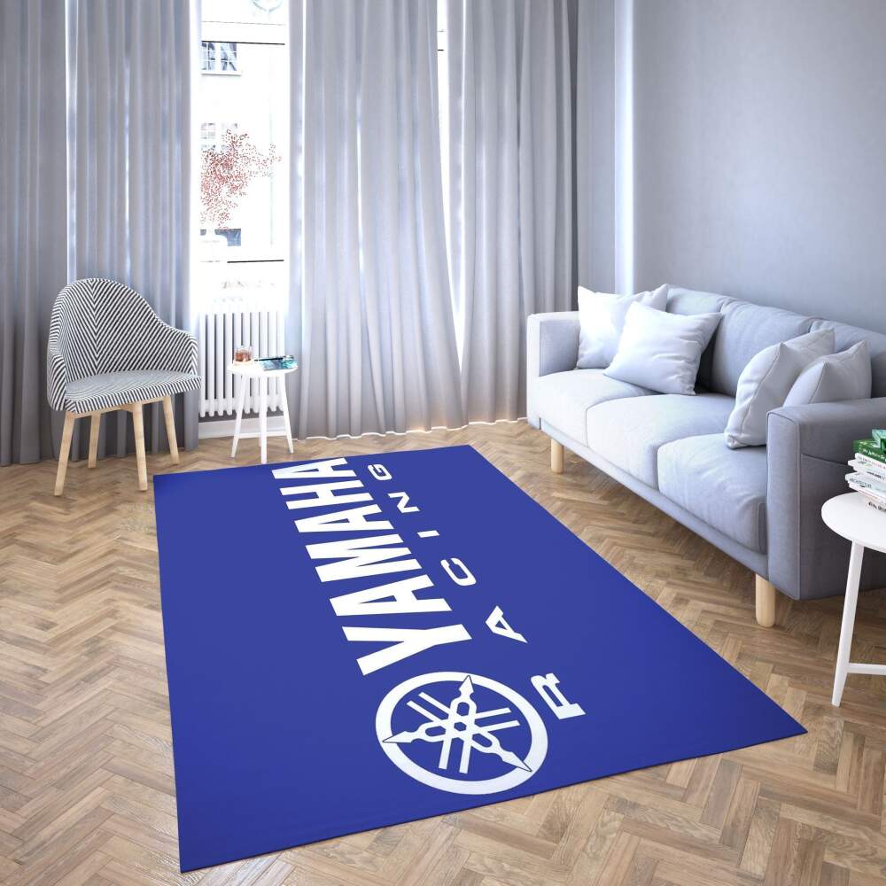 Yamaha Area Rug White & Blue Logo Chussin | Home Decor Easily
