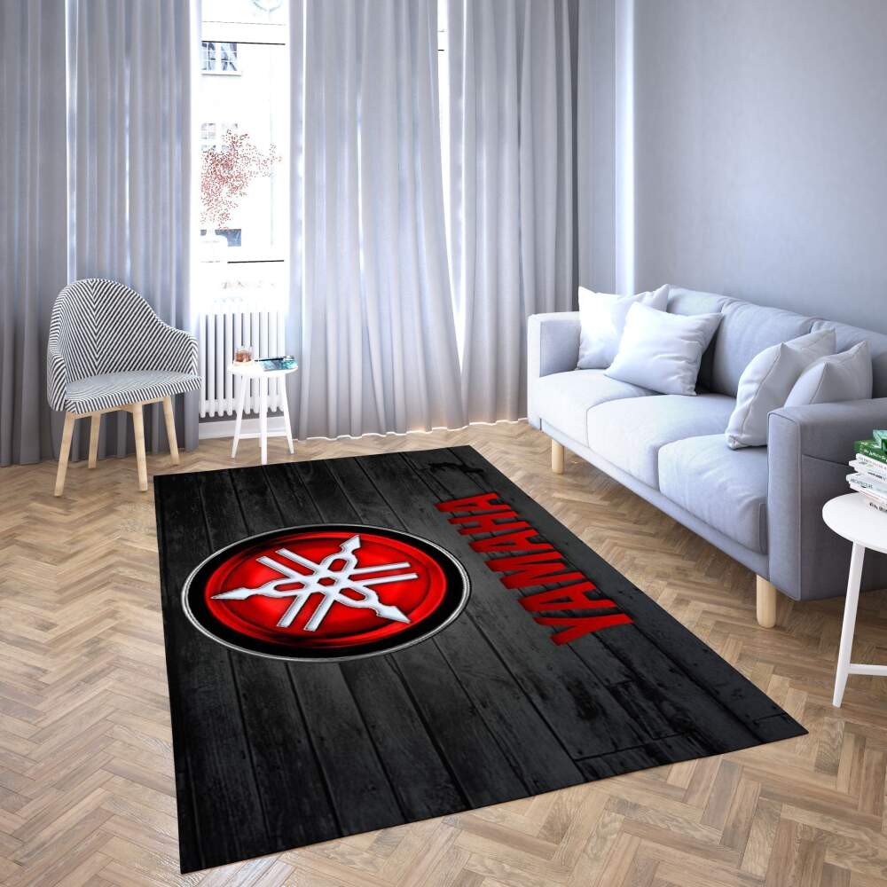 Yamaha Logo Area Rug Black & Red Wood Design Chussin | Home Decor Easily