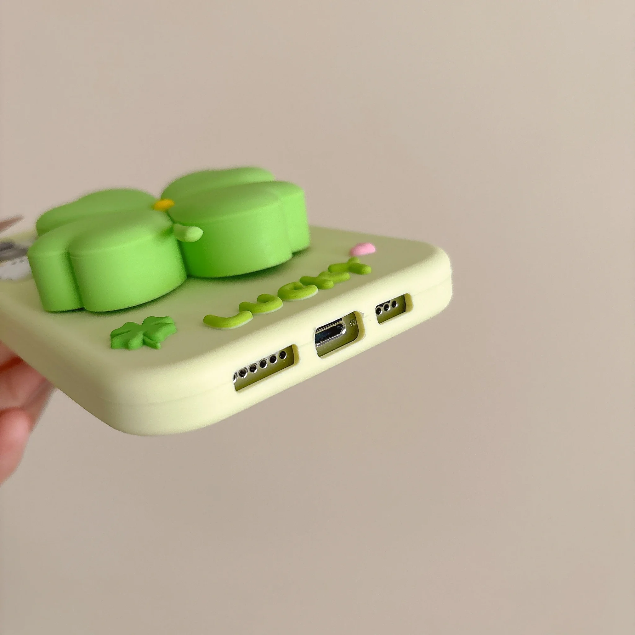 Kawaii 3D Cartoon Lucky Clover Bracket Phone Case - Image 6