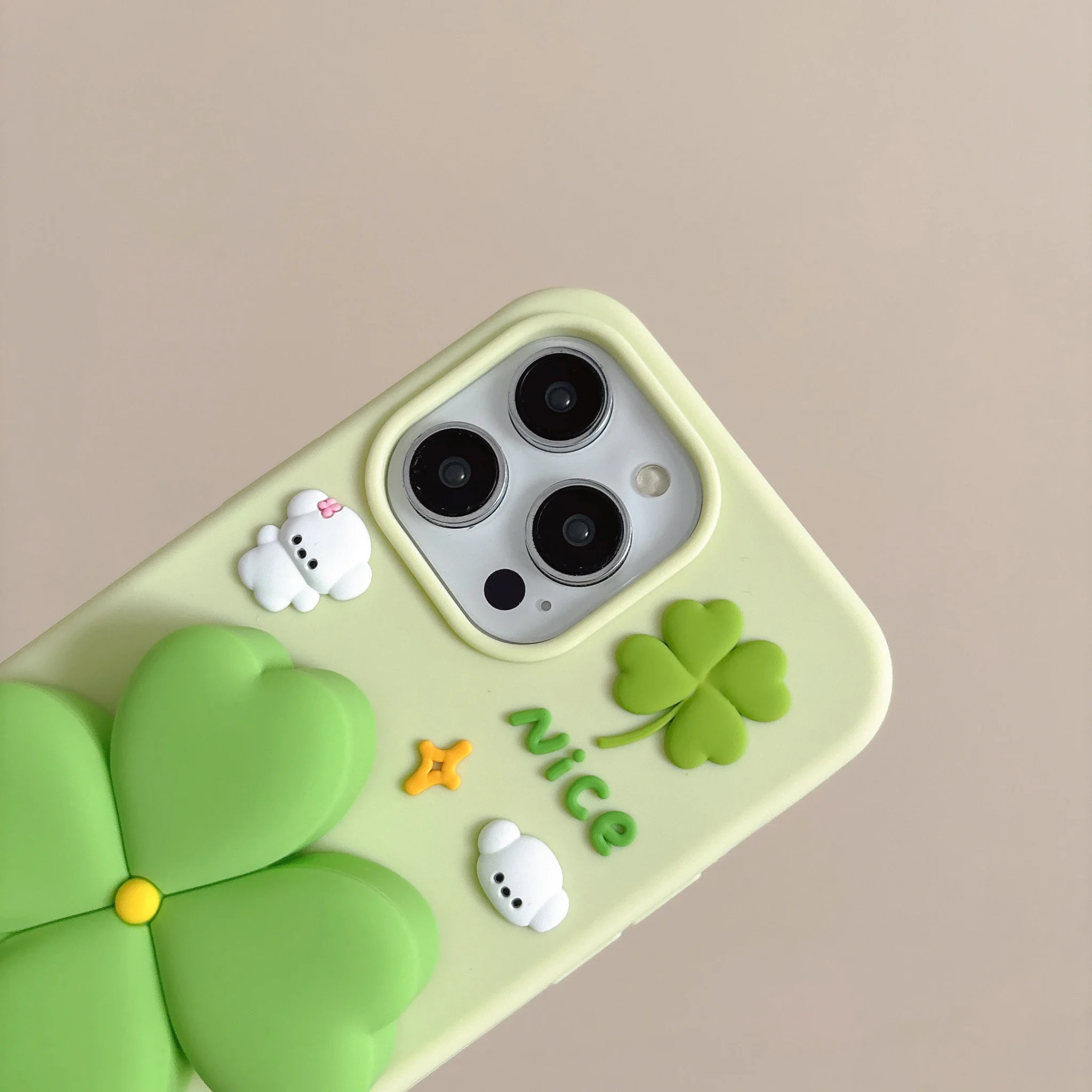 Kawaii 3D Cartoon Lucky Clover Bracket Phone Case - Image 4